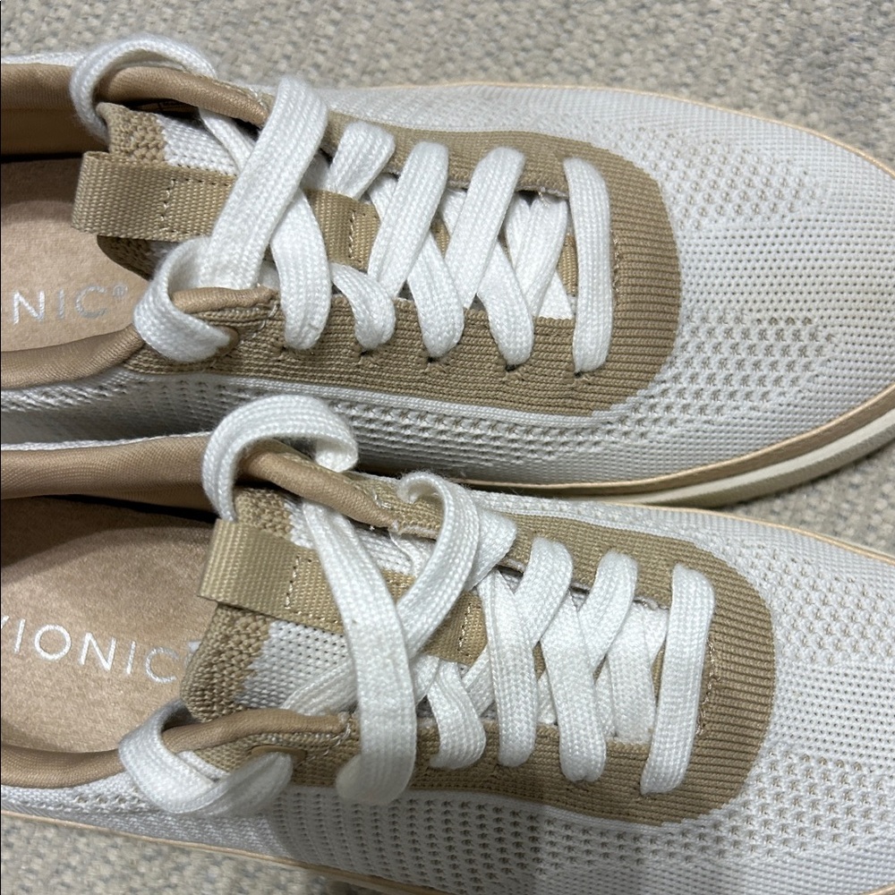 Vionic White and Tan Knit Lace-Up Sneakers - Picture 9 of 11
